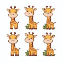 schattig giraffe dier geïsoleerd vlak illustratie wit achtergrond vector