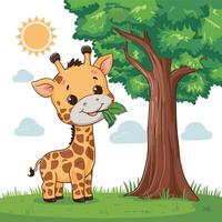 schattig giraffe dier geïsoleerd vlak illustratie wit achtergrond vector