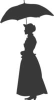 silhouet onafhankelijk Russisch Dames vervelend sarafan met paraplu zwart kleur enkel en alleen vector