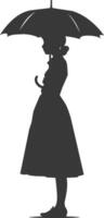 silhouet onafhankelijk Russisch Dames vervelend sarafan met paraplu zwart kleur enkel en alleen vector