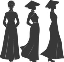 silhouet onafhankelijk Vietnamees Dames vervelend oa dai zwart kleur enkel en alleen vector