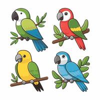 reeks van schattig papegaai tekenfilm verzameling, geïsoleerd Aan wit achtergrond vector