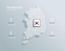 stroomkring spaander bord halfgeleider technologie infografisch. infograph stroomkring bord Korea kaart vorm concept achtergrond. illustratie. vector