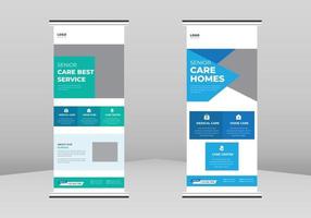 senior zorg roll-up banner ontwerp, senior zorg verpleegster poster roll-up folder sjabloon. postersjabloon voor seniorenzorg. senior zorg verpleegster poster dl flyer, trend business roll-up banner ontwerp vector