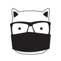 schattige handgetekende kat met medisch masker. vector illustratie