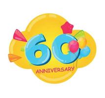 schattige cartoon sjabloon logo 60 jaar verjaardag vectorillustratie vector