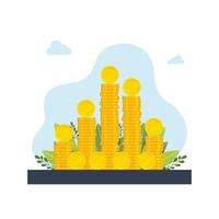 een grote stapel gouden munten, geld. stapels, kolommen, munten. geld vermenigvuldiging concept, rijkdom, vectorillustratie, moderne geld afbeelding ontwerp vectorillustratie vector