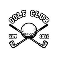 logo ontwerp golfclub est 1992 met golfclubs en golfbal vintage zwart-wit afbeelding vector