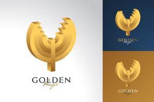 gouden engel logo-ontwerp in 3D-stijl. engelenlogo voor prijssymbool of pictogram vector