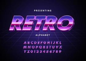 retro futuristische lettertypestijl uit de jaren 80. vectoralfabet met chroomeffect vector