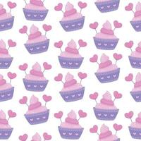 cupcake met harten naadloos patroon vector