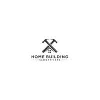 logo voor woningbouw of woningbouw met hamer en huisramen vector