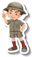 jongen draagt safari outfit stripfiguur sticker vector