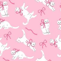 naadloos patroon met schattig wit katten met roze bogen. grafiek. vector