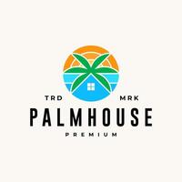 palm huis toevlucht strand zon wijnoogst logo icoon illustratie bewerkbare vector