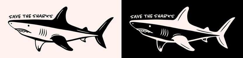 opslaan de haaien sticker retro esthetisch oceanen behoud bescherming hou op zeggen Nee naar vinnen tegen haai vin handel activist overhemd ontwerp vector