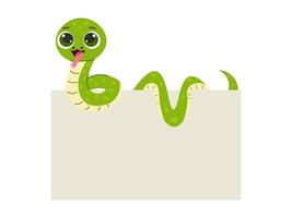slang houden een blanco uithangbord. kopiëren ruimte. jaar van slang. vlak illustratie vector