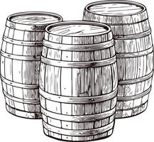 wijnoogst bier houten vaten set. trommel hand- getrokken ontwerp met wit achtergrond vector