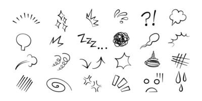 anime grappig emoticon element grafisch Effecten hand- getrokken tekening illustratie set. vector