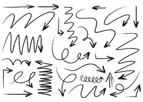 houtskool hand- trek pijlen verzameling. tekening krijt grunge pijlen set. borstel slagen, artistiek grunge pijlen vector