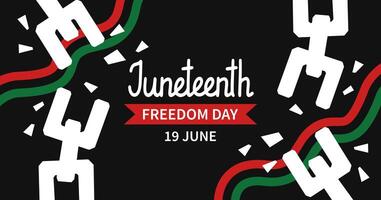 juneteenth viering horizontaal banier sjabloon. gemakkelijk achtergrond met gebroken ketenen, kettingen en pan Afrikaanse vlag. Afro-Amerikaans onafhankelijkheid dag. vlak illustratie. vector