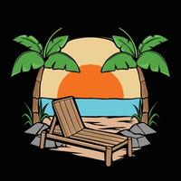 schilderij van strand met palm bomen en stoel vector