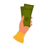 hand- houdt papier groen geld. papier dollar bankbiljet in hand. contant geld valuta vector