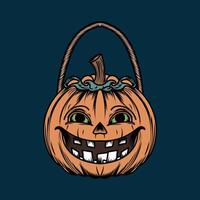 hand- getrokken halloween pompoen mand illustratie ontwerp vector