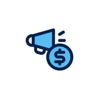 promotie kosten pictogram ontwerp vectorillustratie met symbool megafoon en munt geld voor reclame business vector