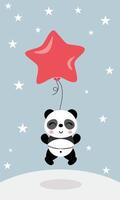 grappig illustratie van een schattig panda vliegend met een stervormig ballon vector