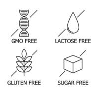allergeen vrij pictogrammen set. ronde stickers met voedsel onverdraagzaamheid symbolen voor Product verpakking. etiket illustratie vector