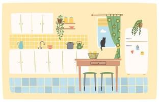 keuken interieur. gezellig huis. schattige vectorillustratie. vector