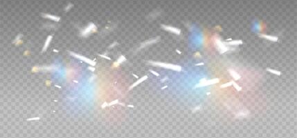 prisma regenboog licht overlay, kristal diamant schijnen van dag licht met fakkels. prisma licht blikken of lens gloed spectrum van edelsteen glas breking en zon licht glimmend spreiding. eps10 vector