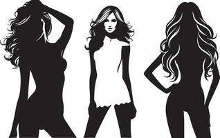 vrouw model- silhouet vectoren. een illustratie met 3 vrouw model- silhouetten vector