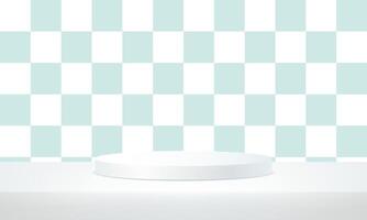 wit podium in de blauw controleren patroon kamer. minimaal muur tafereel. pastel kleur abstract kamer ontwerp. ruimte voor verkoop producten Aan de website. illustratie. vector