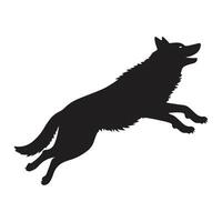 zwart en wit hond of wolf jumping silhouet sjabloon vector