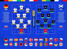 Amerikaans voetbal 2024 bij elkaar passen versus of team vorming. playoff Amerikaans voetbal 2024 kampioenschap bij elkaar passen versus teams Aan voetbal veld- illustratie vector