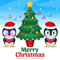 pinguïns kerstkoor viert kerst en nieuwjaar vector