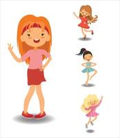 reeks van dansen meisjes. creatief kinderen. dans studio. jumping jongen. ballet elementen. vector