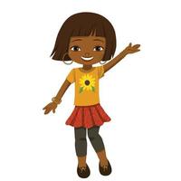 gelukkig charmant klein Afrikaans-Amerikaans meisje met bloemenshirt vector