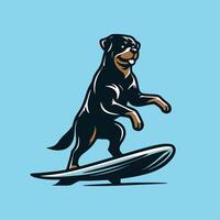 rottweiler hond spelen surfplanken hond surfing illustratie vector