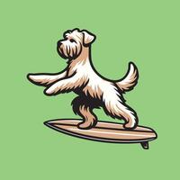 illustratie van een zacht gecoat tarwe terriër hond spelen surfplanken vector