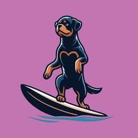 hond spelen surfplanken - rottweiler hond surfing illustratie vector