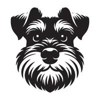 een ondeugend schnauzer hond gezicht illustratie in zwart en wit vector