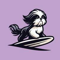 illustratie van een shih tzu hond spelen surfplanken vector