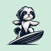 shih tzu hond spelen surfplanken hond surfing illustratie vector