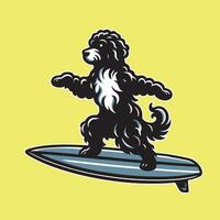 illustratie van een Portugees water hond spelen surfplanken vector