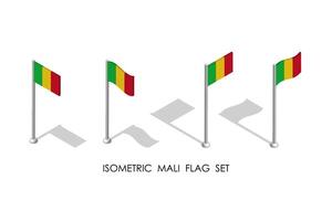 isometrische vlag van Mali in statisch positie en in beweging Aan vlaggenmast. 3d vector
