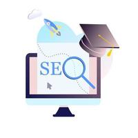 bestemmingspagina van seo zoekmachine optimalisatie moderne platte ontwerp isometrische sjabloon. conceptuele seo-analyse en optimalisatie, seo-strategieën en marketingconcept vectorillustratie voor website. vector