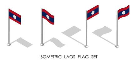 isometrische vlag van lao mensen democratisch republiek in statisch positie en in beweging Aan vlaggenmast. 3d vector